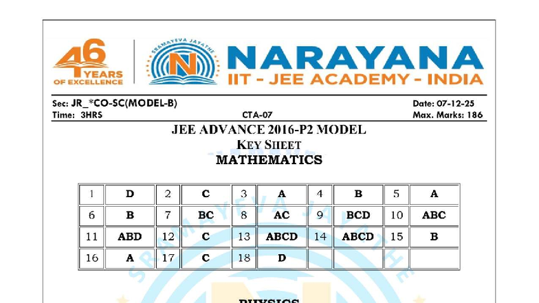 JEE ADV 2016 (P-II) Model-B Key & Solutions - IIT STAR CO-SC - Studocu