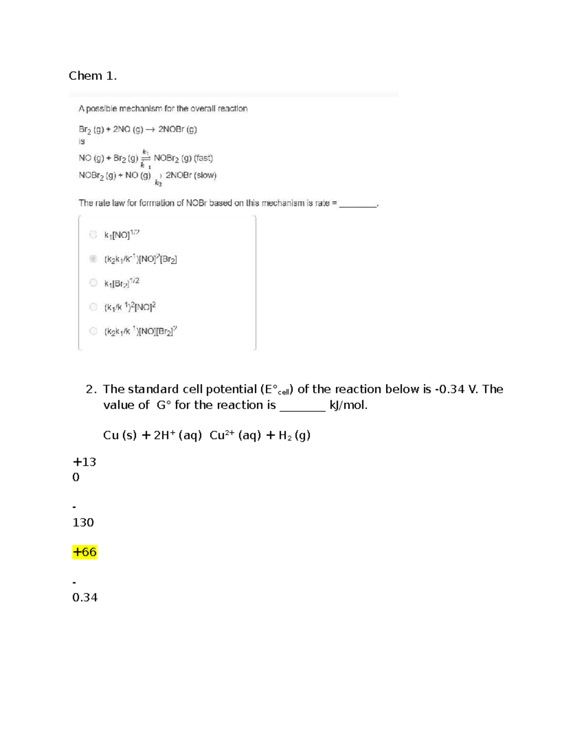 Chem 1: Exam 4 Practice Notes on Standard Cell Potential - Studocu