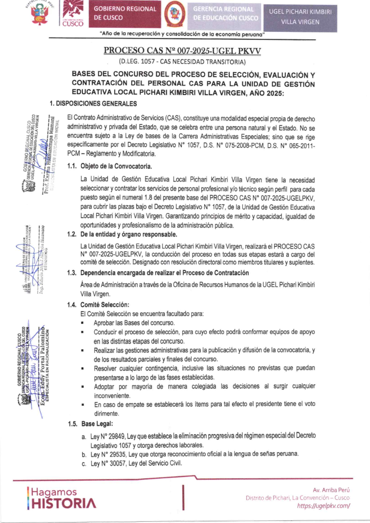 Bases del Proceso de Selección CAS N°007-2025 para UGEL Pichari Kimbiri ...