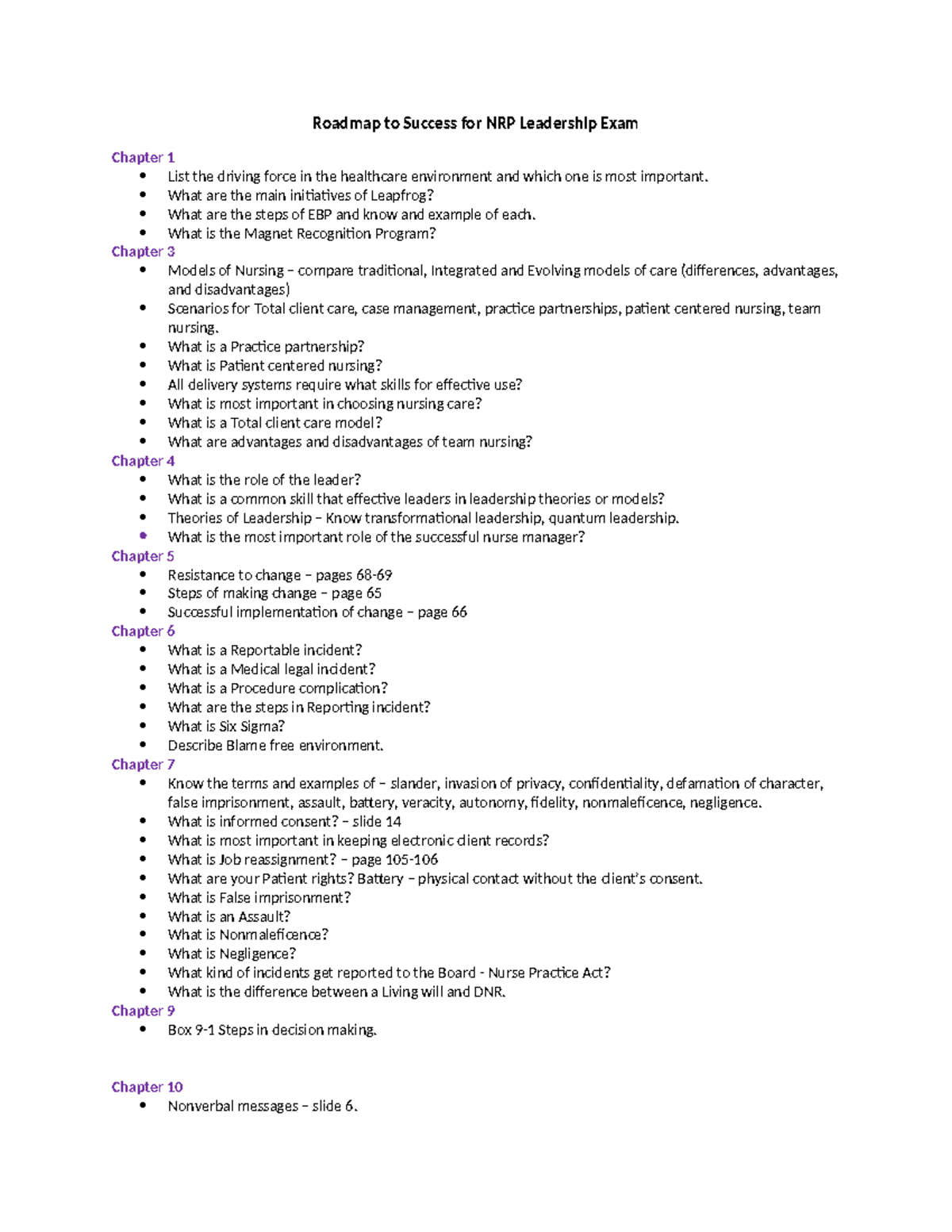 NRP Leadership Exam Study Guide: Roadmap to Success - Studocu