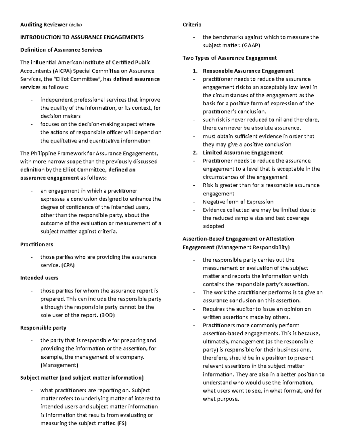 Auditing Reviewer - Practitioners - those parties who are providing the ...