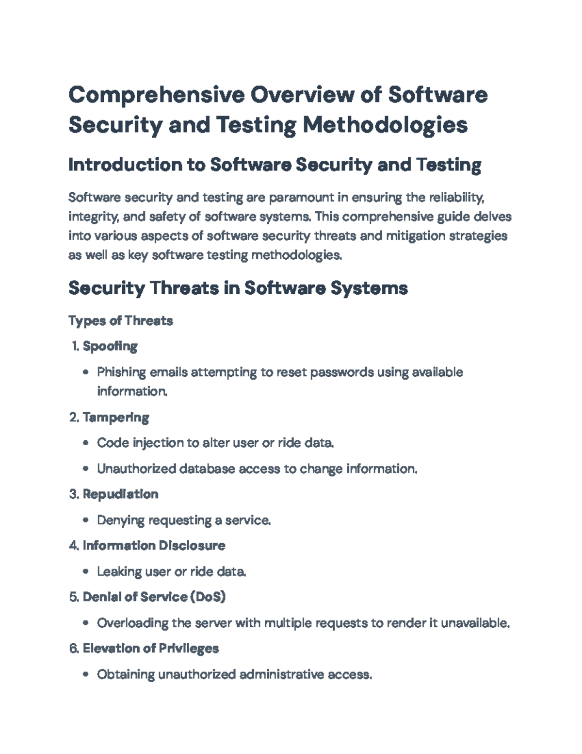 Comprehensive Overview of Software Security and Testing Methodologies ...