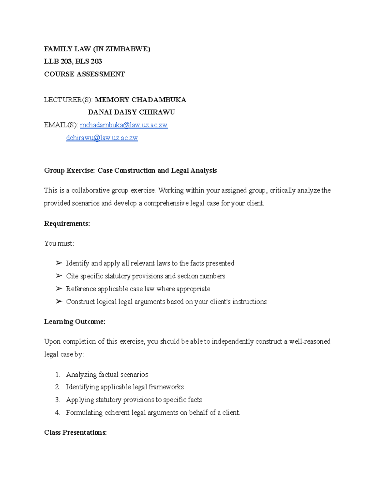 LB203 - Family Law Group Exercise: Case Analysis & Legal Arguments 2025 ...