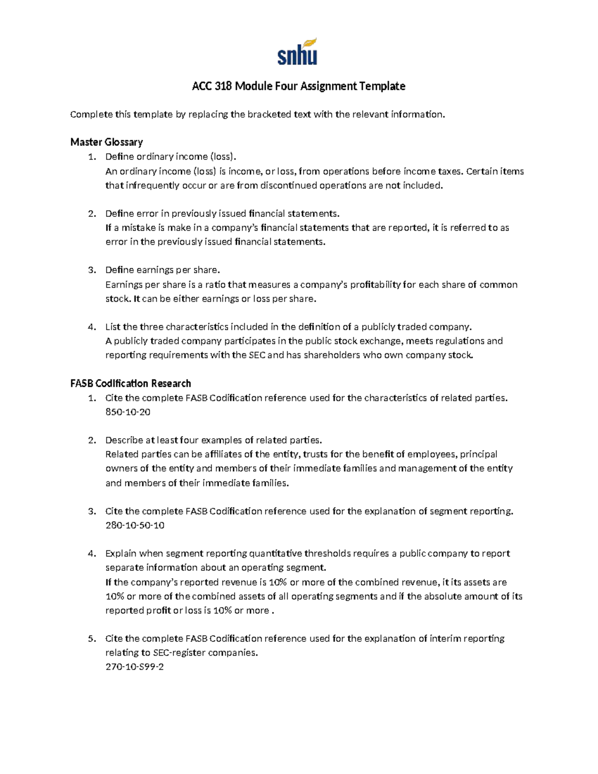 ACC 318 Module Four Assignment Template - ACC 318 Module Four ...