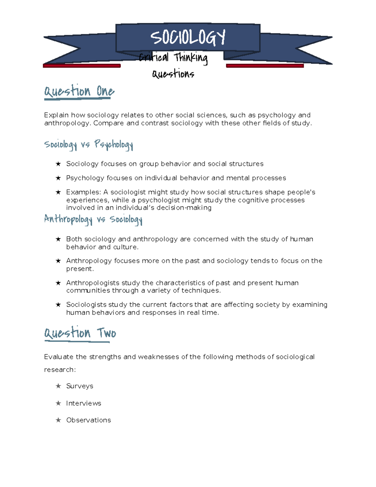SOCI 101: Critical Thinking in Sociology - Methods and Perspectives ...