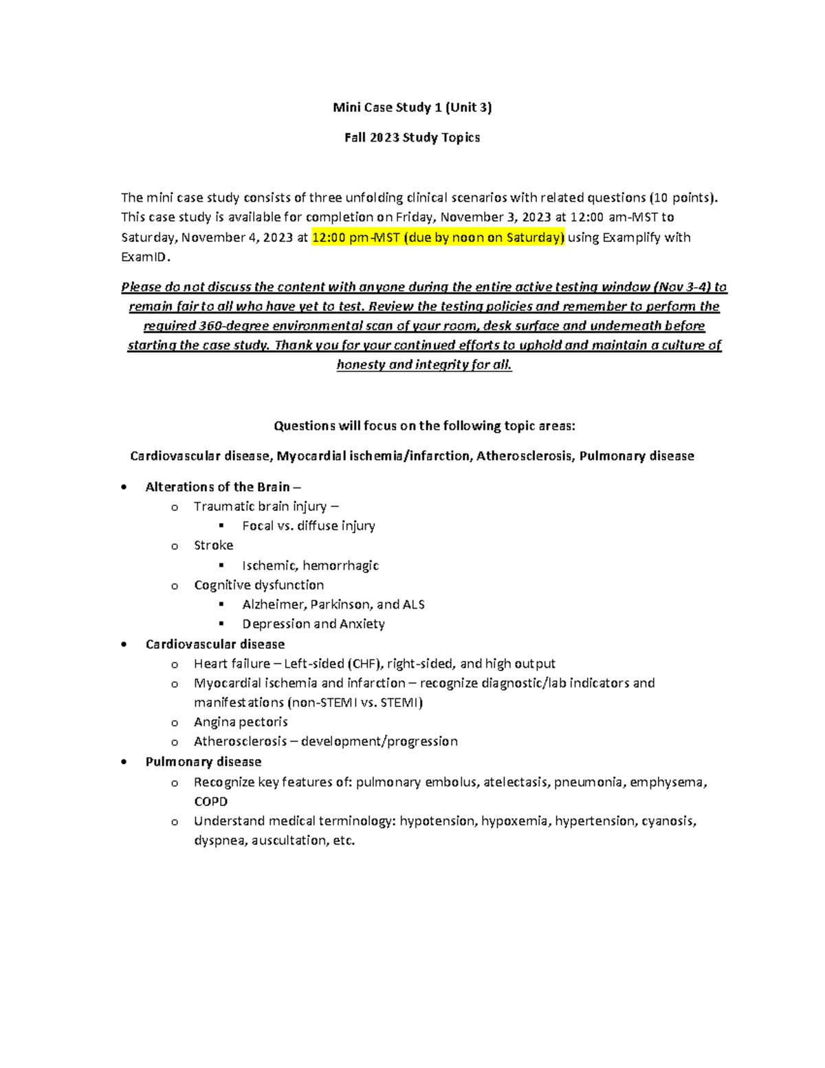 Mini Case Study 1 Topics FA232 - Fall 2023 Key Areas Explained - Studocu
