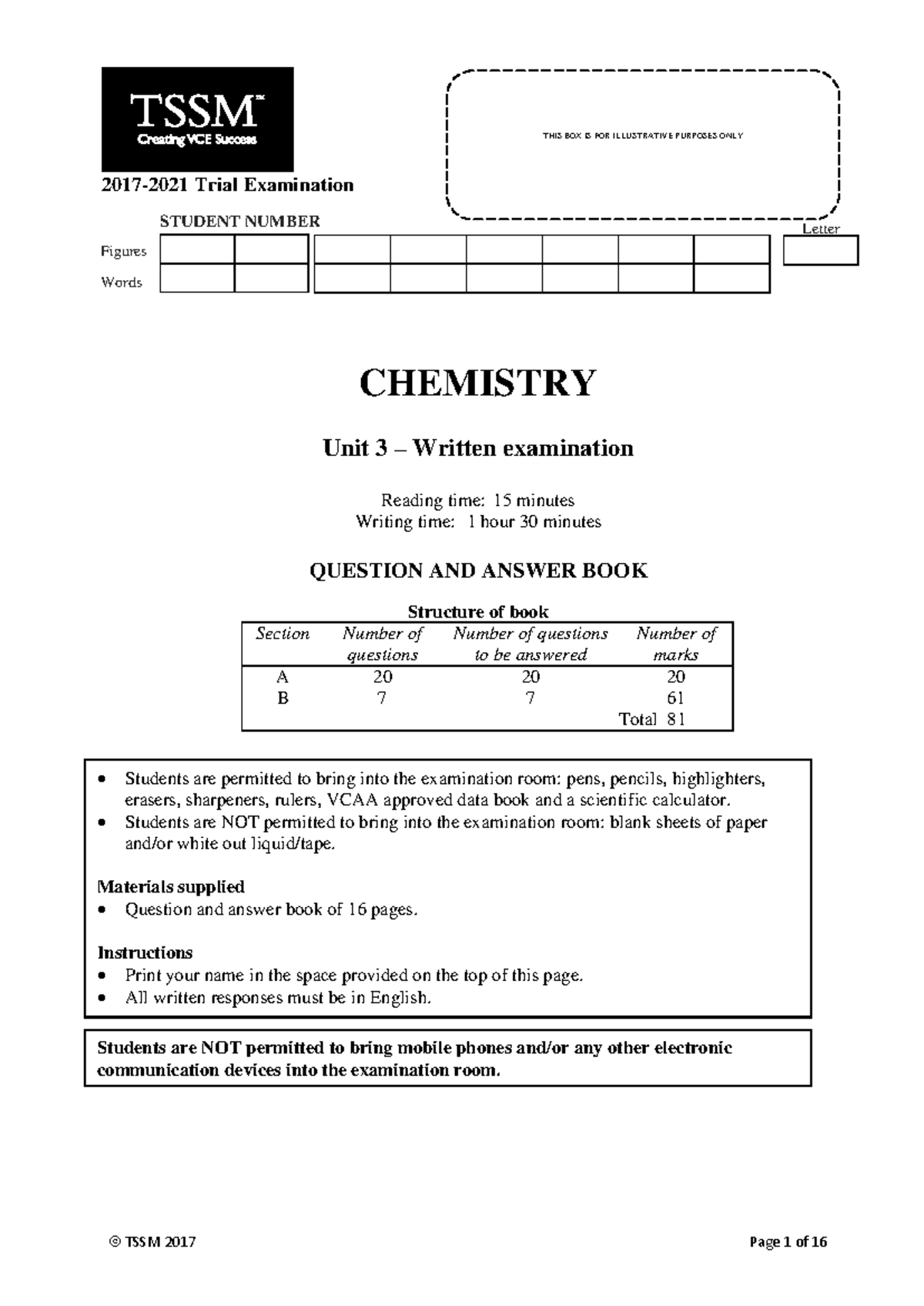 2017 TSSM CHEM Unit 3 Trial Exam - Practice Questions and Answers - Studocu