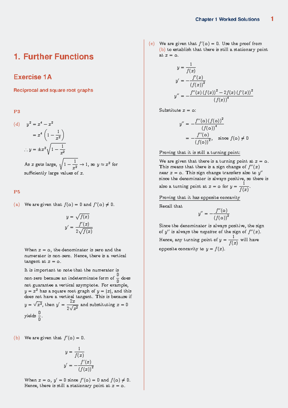 MM11 Ext1 Ch1 Solutions - 1. Further Functions Exercise 1A Reciprocal ...