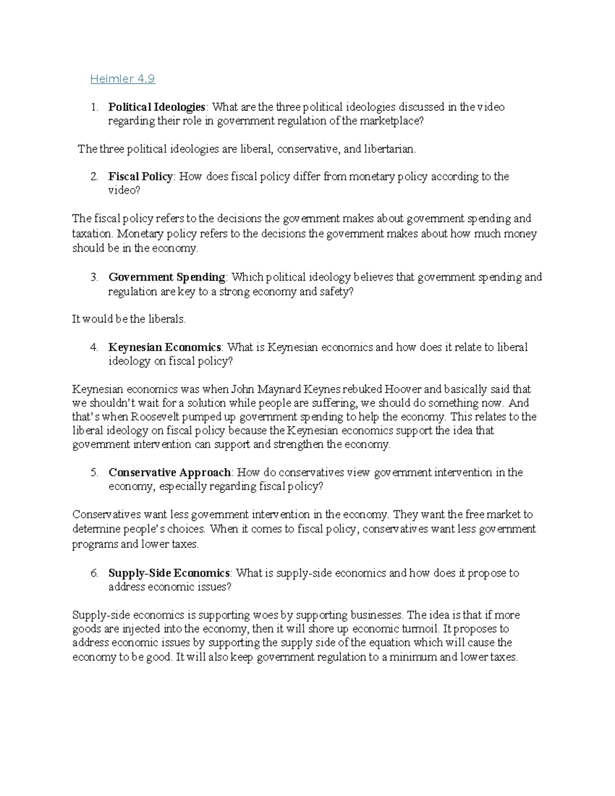 Heimler 4.9 & 4.10: Political Ideologies & Fiscal Policy Insights - Studocu
