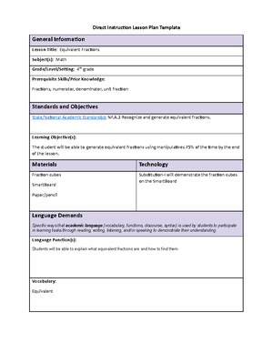 Direct Instruction Lesson Plan Template - Mathematics - Direct ...
