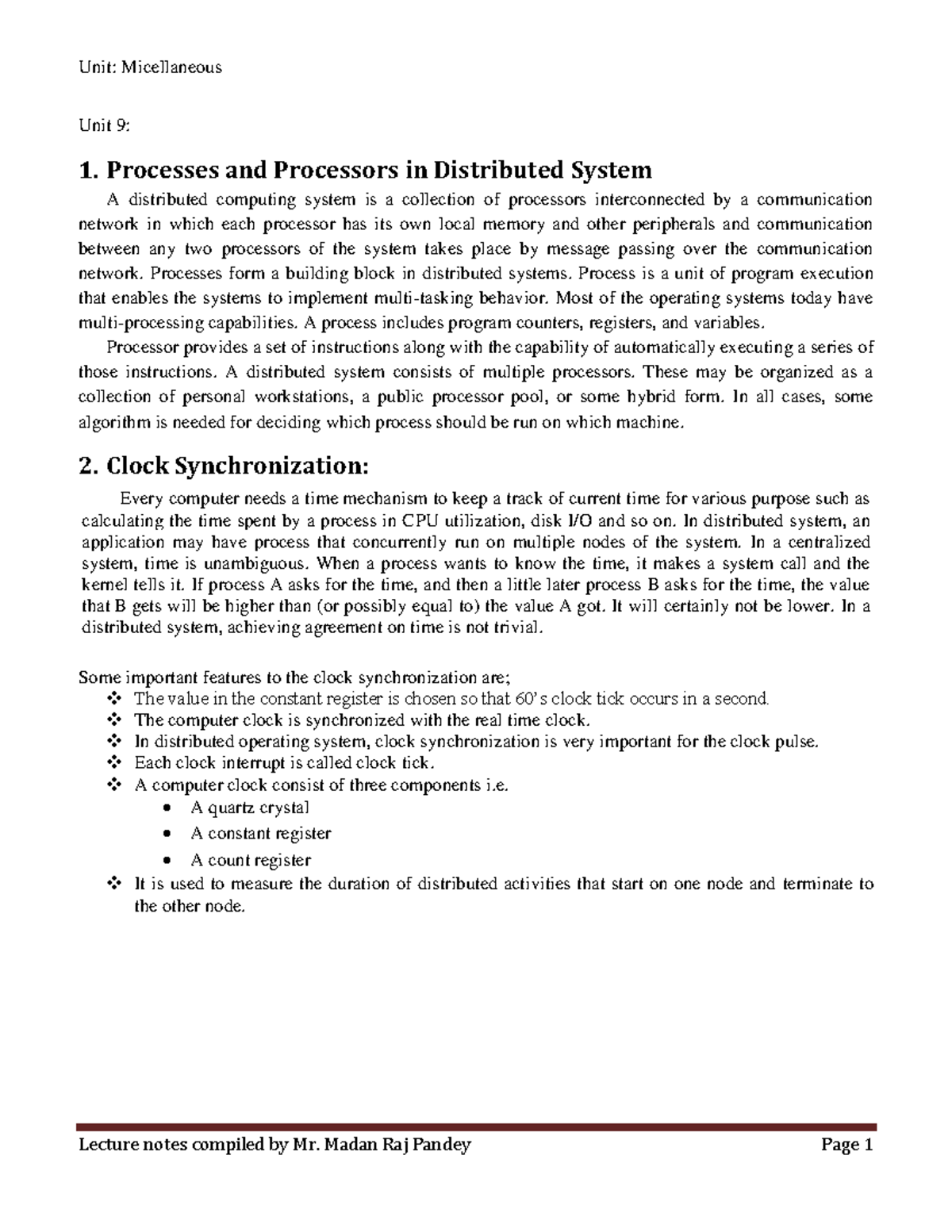 Unit 9: Processes and Clock Synchronization in Distributed Systems ...