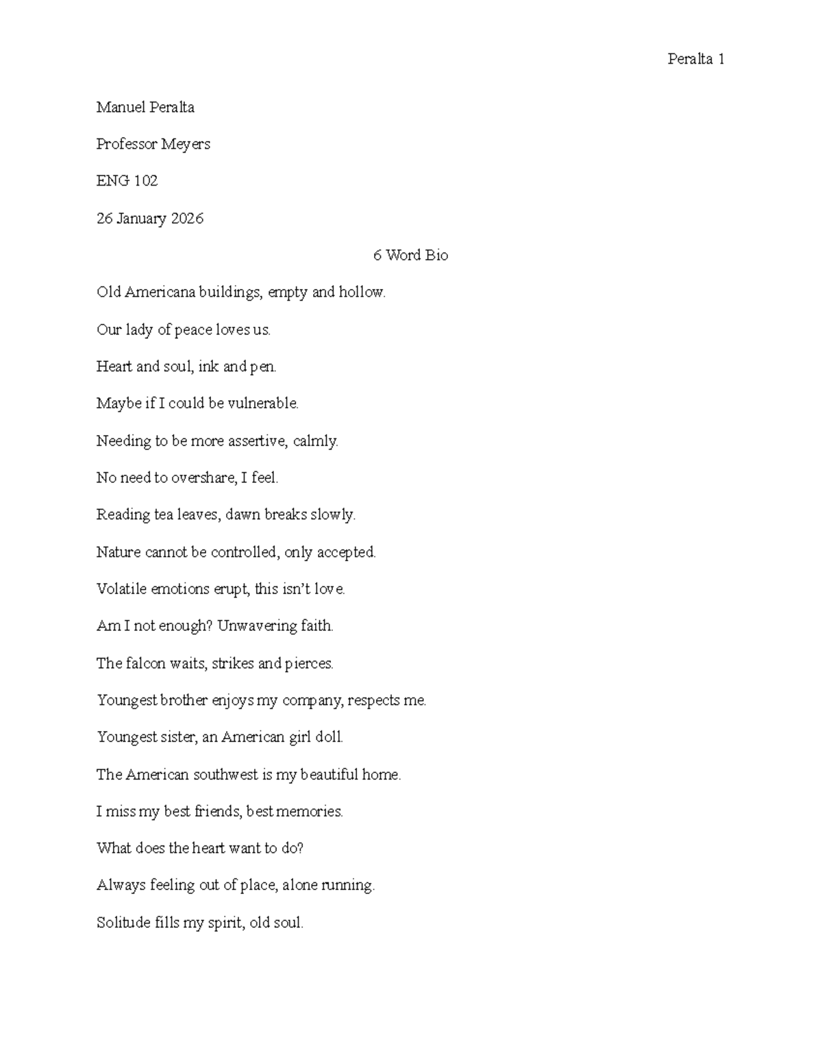 ENG 102: 6-Word Bio - Personal Poetry Reflections - Studocu