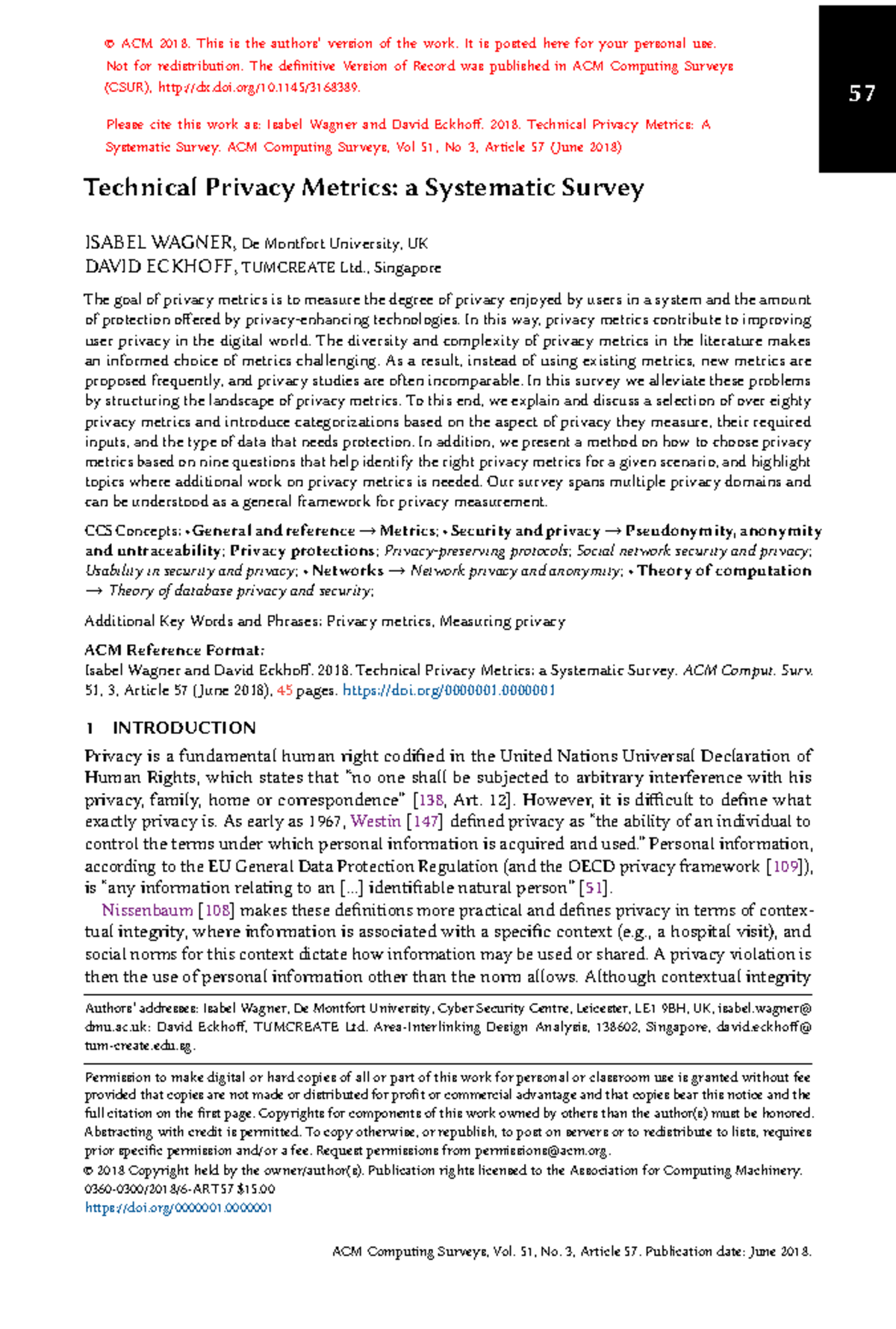 ACM 2018: Technical Privacy Metrics - A Systematic Survey Overview ...