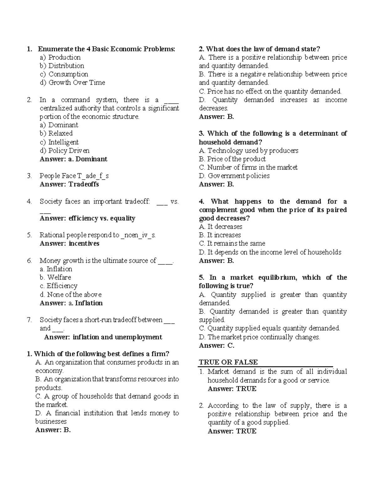 ECON 101: Basic Microeconomics Quiz Reviewer and Key Concepts - Studocu