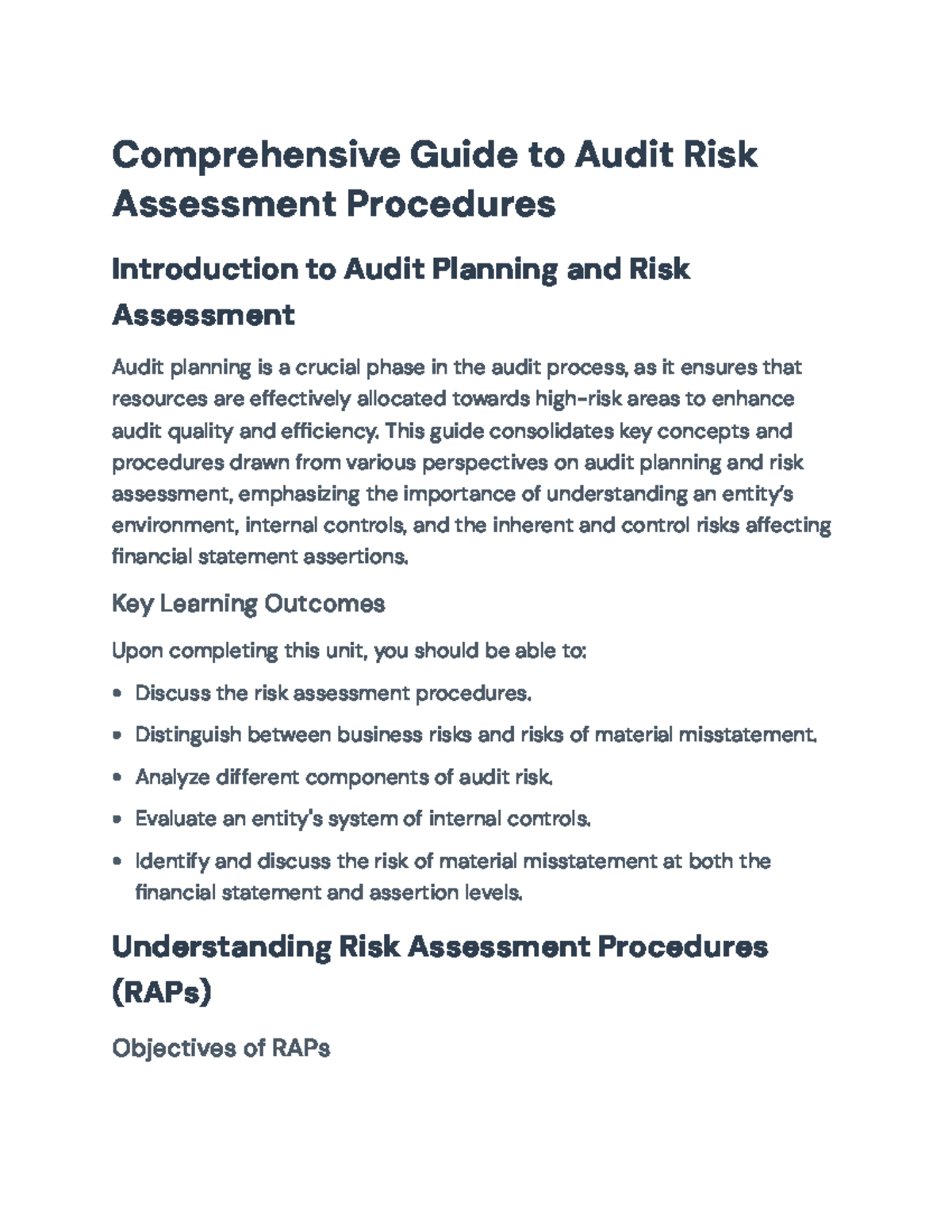 Comprehensive Audit Risk Assessment Procedures Guide (ACCT 301) - Studocu