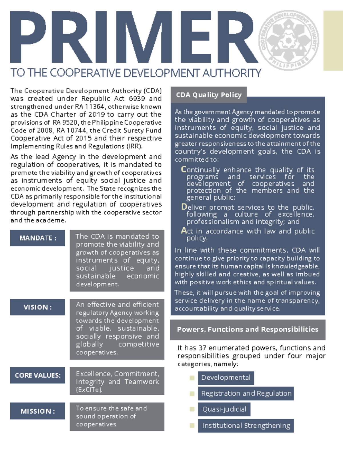 CDA Brochure Primer 2023 - Primer The Cooperative Development Authority ...