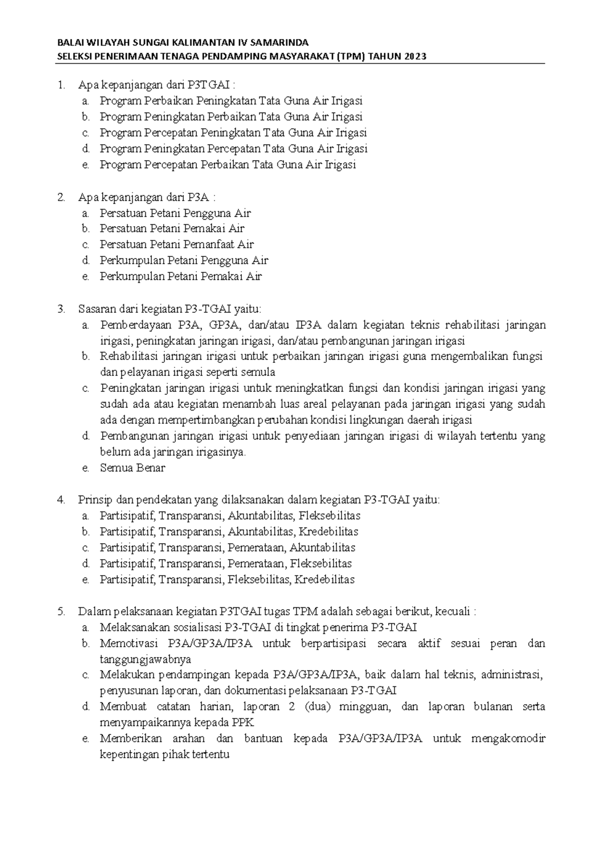Soal Tes TPM - Laporan P3TGAI Tahun 2023 - Document Preview