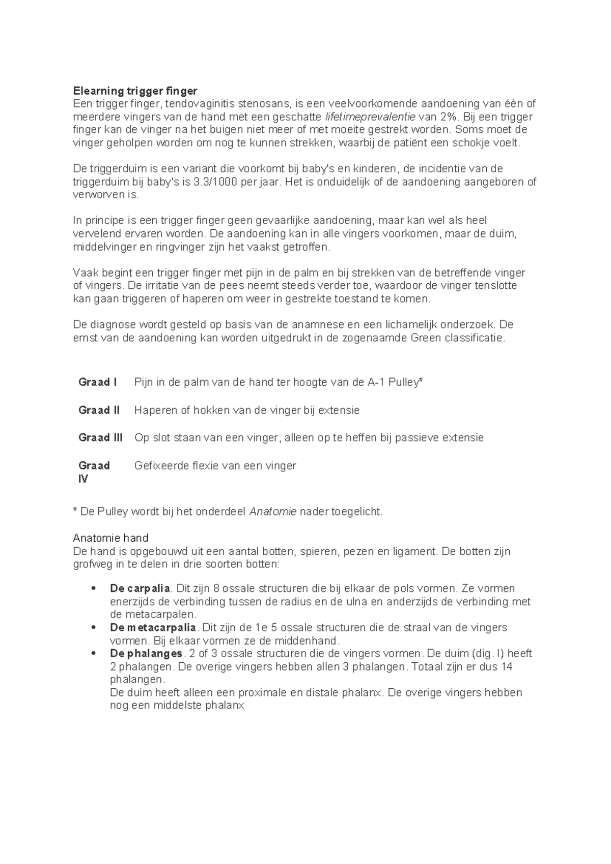 Elearning: Trigger Finger - Diagnose, Behandeling en Anatomie - Studeersnel