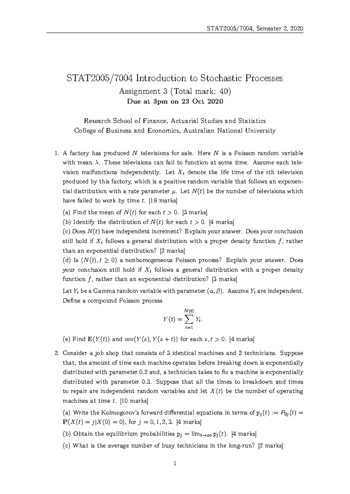 STAT2001/STAT2013 & STAT6039 Semester 1 Assignment 1: Introductory Math ...