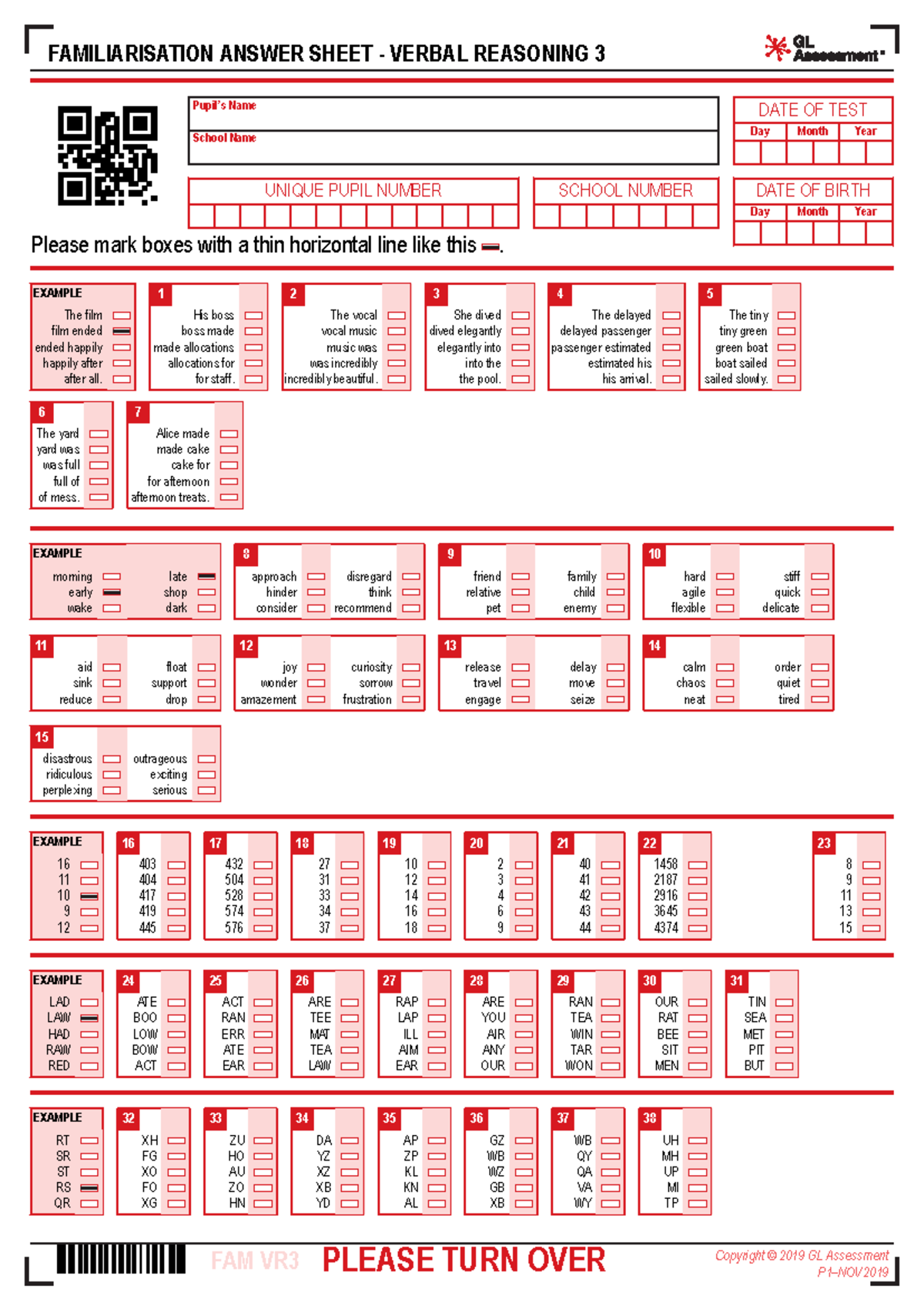 Verbal Reasoning 3 Familiarization Answer Sheet - Studocu