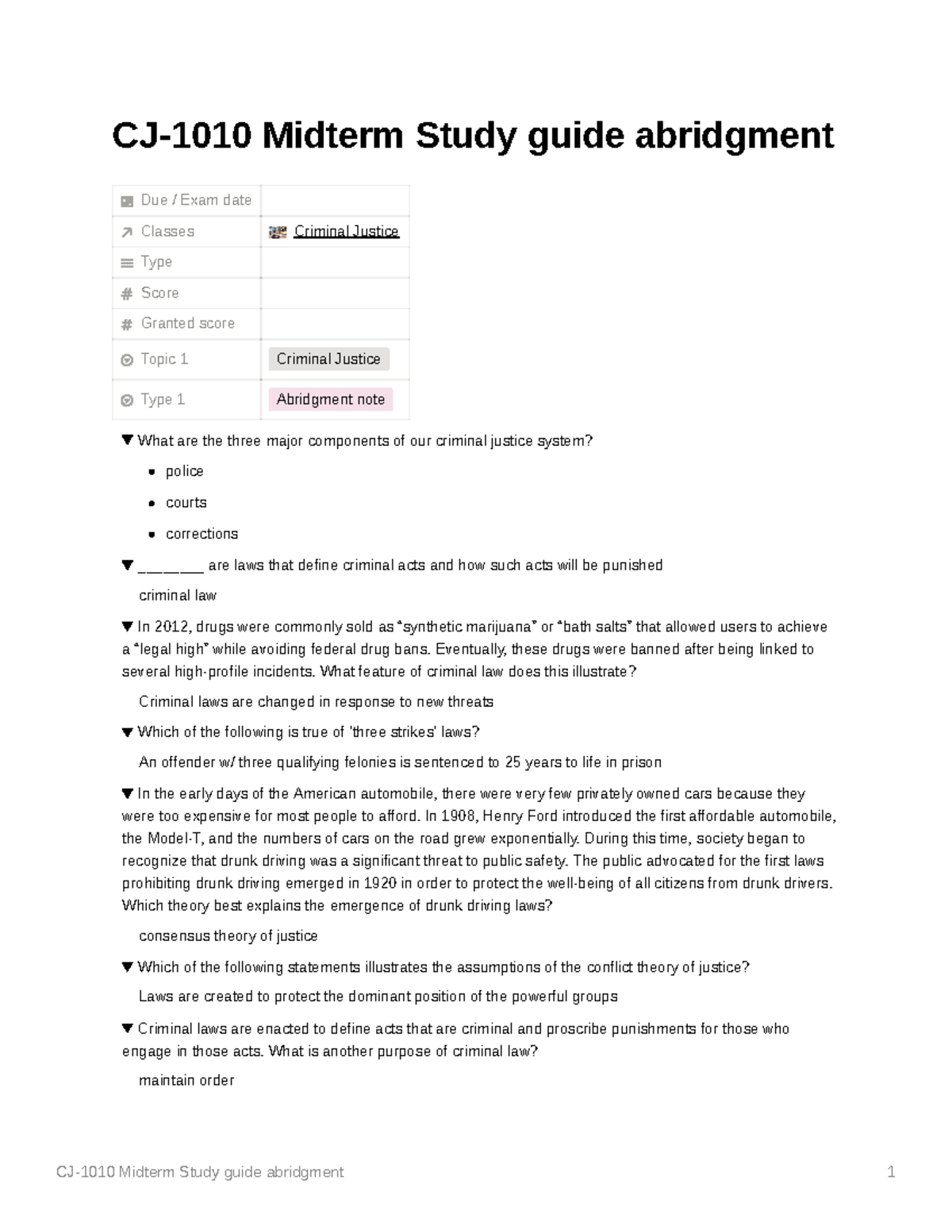 CJ-1010 Midterm Study Guide Summary and Key Concepts - Studocu