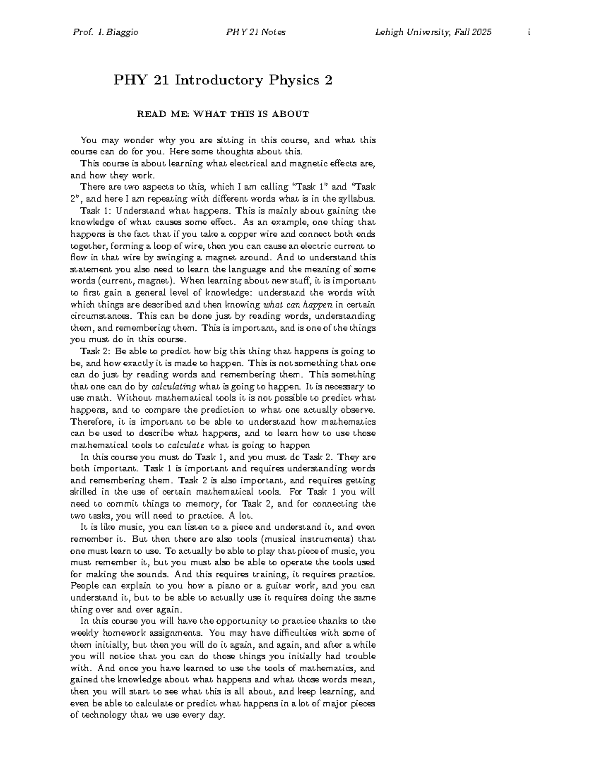 PHY 21 Introductory Physics II Notes by Prof. I. Biaggio - Fall 2025 ...