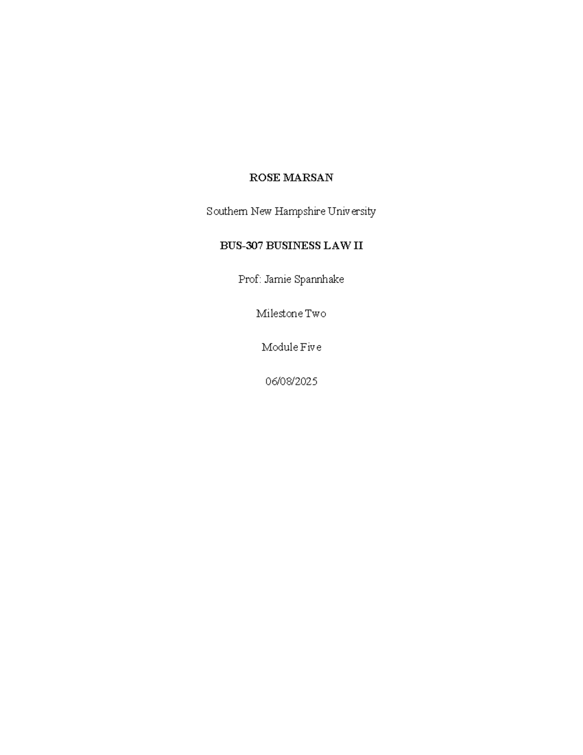 BUS-307 Milestone Two: Legal Issues in Business Operations - Studocu