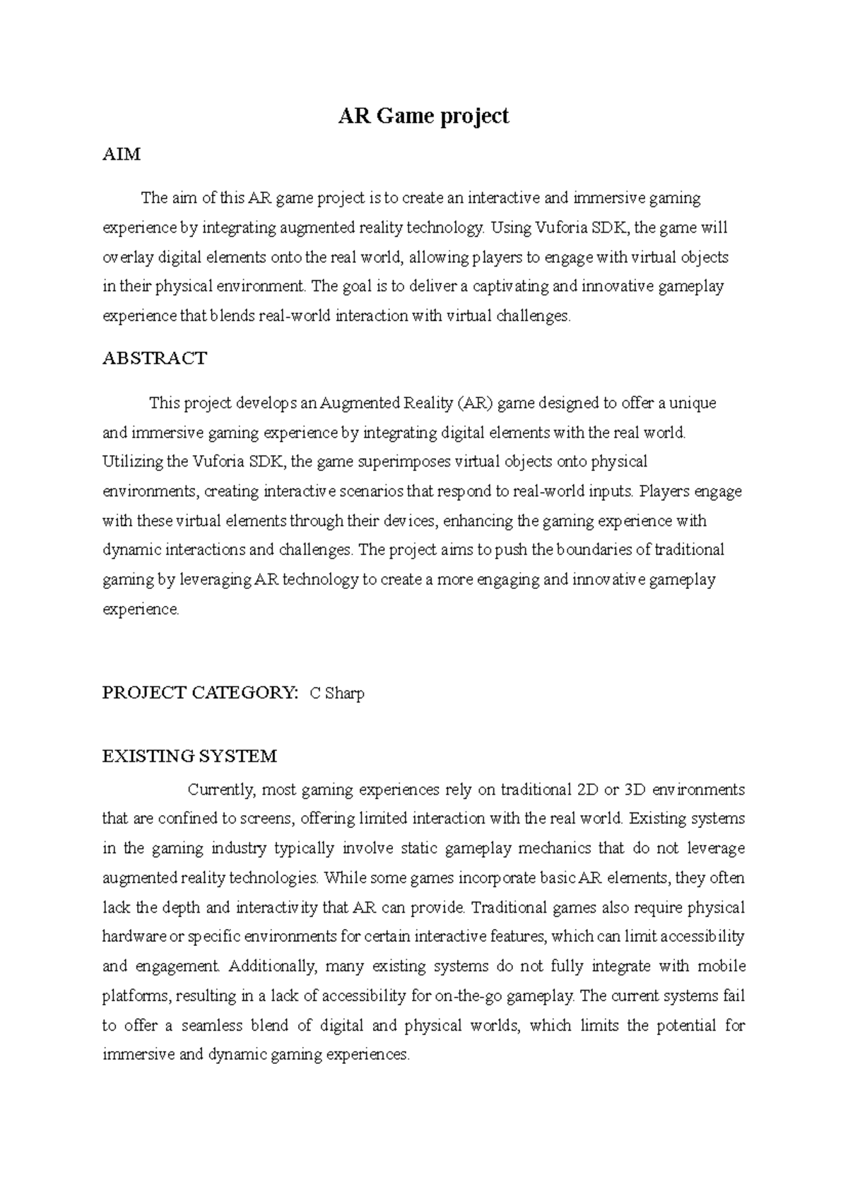 C# AR Game Project: Notes on Interactive Gameplay and Technology - Studocu