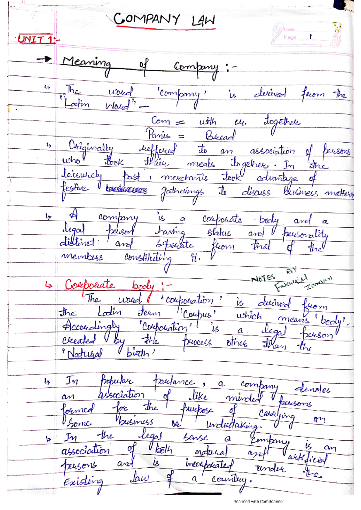 Company Law Notes - Key Concepts and Legal Framework (CL 2013) - Studocu