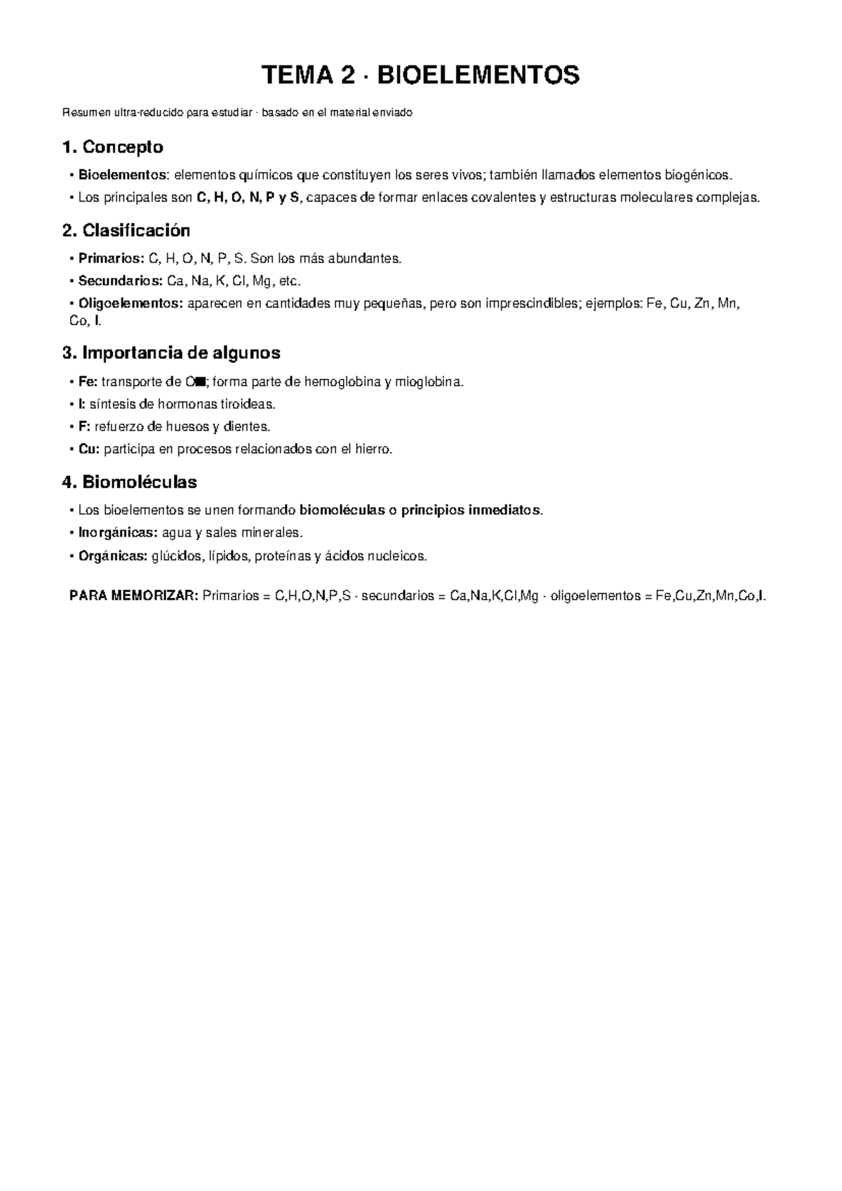 Resumen de TEMA 2: Bioelementos para Estudio - 02 Bioelementos - Studocu