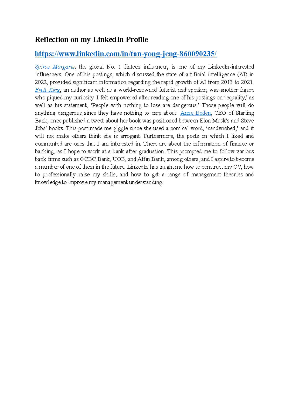 Reflective Statement - Linked In - BUSM4192 - Studocu