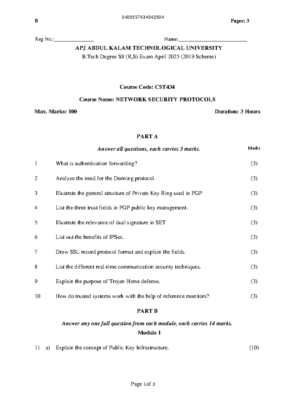 CST434 Network Security Protocols - B.Tech S8 Exam QP April 2025 - Studocu
