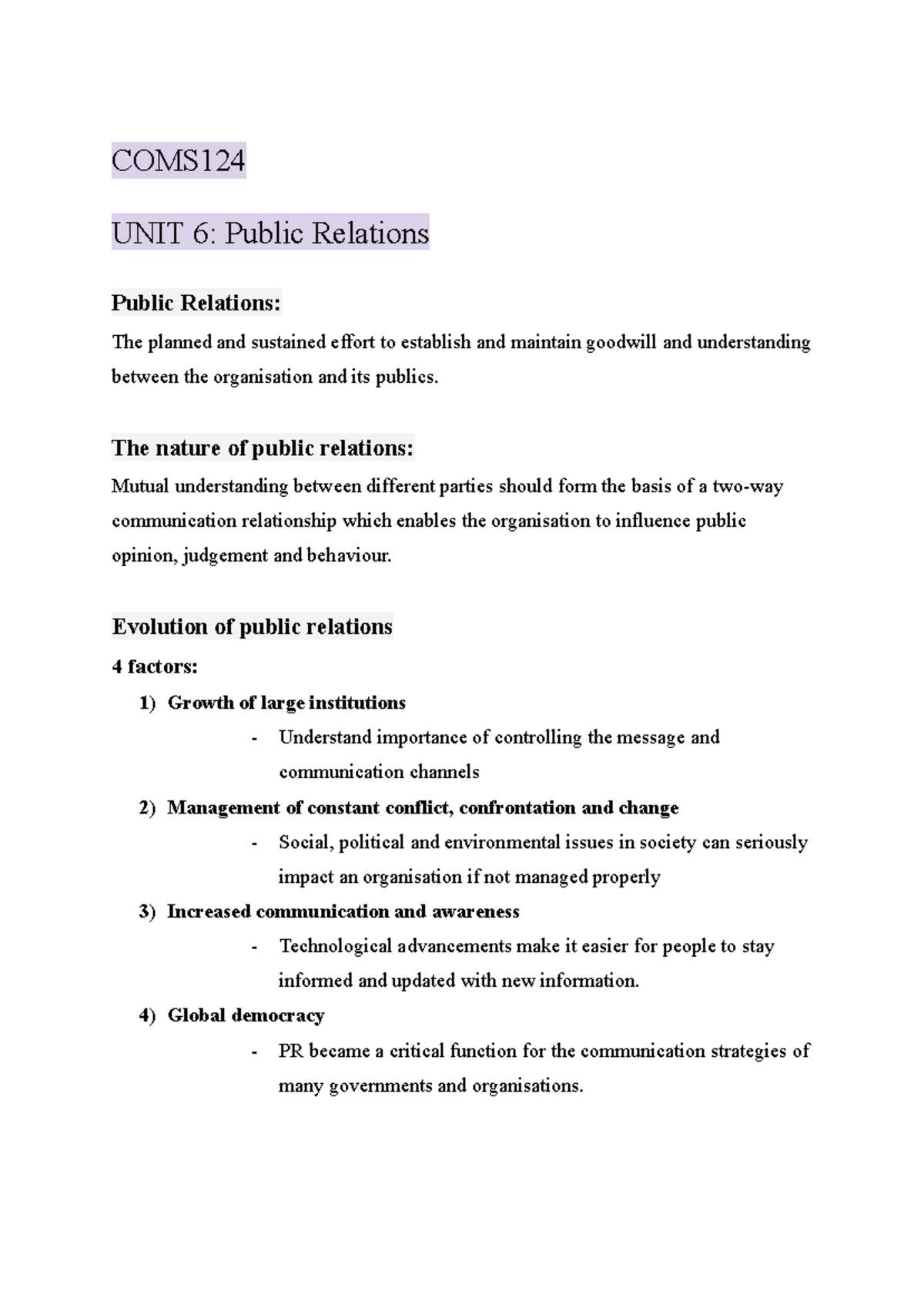 COMS 206 - Unit 6: Key Concepts in Public Relations - Studocu