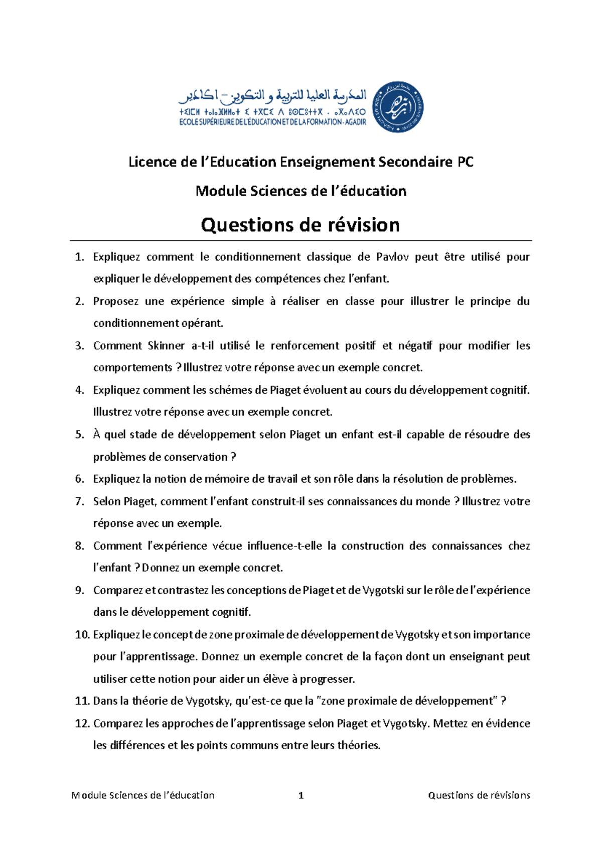 QREV Module sciences de l'éducation - Licence de l’Education ...
