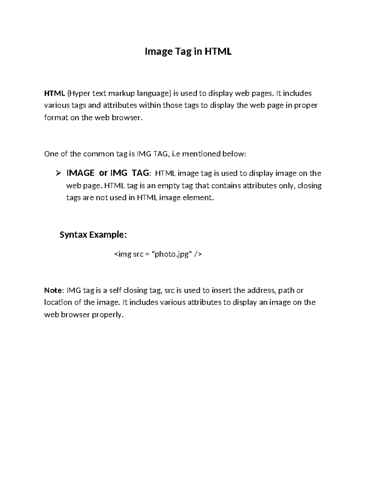 Image Tag in HTML - Image Tag in HTML HTML (Hyper text markup language ...
