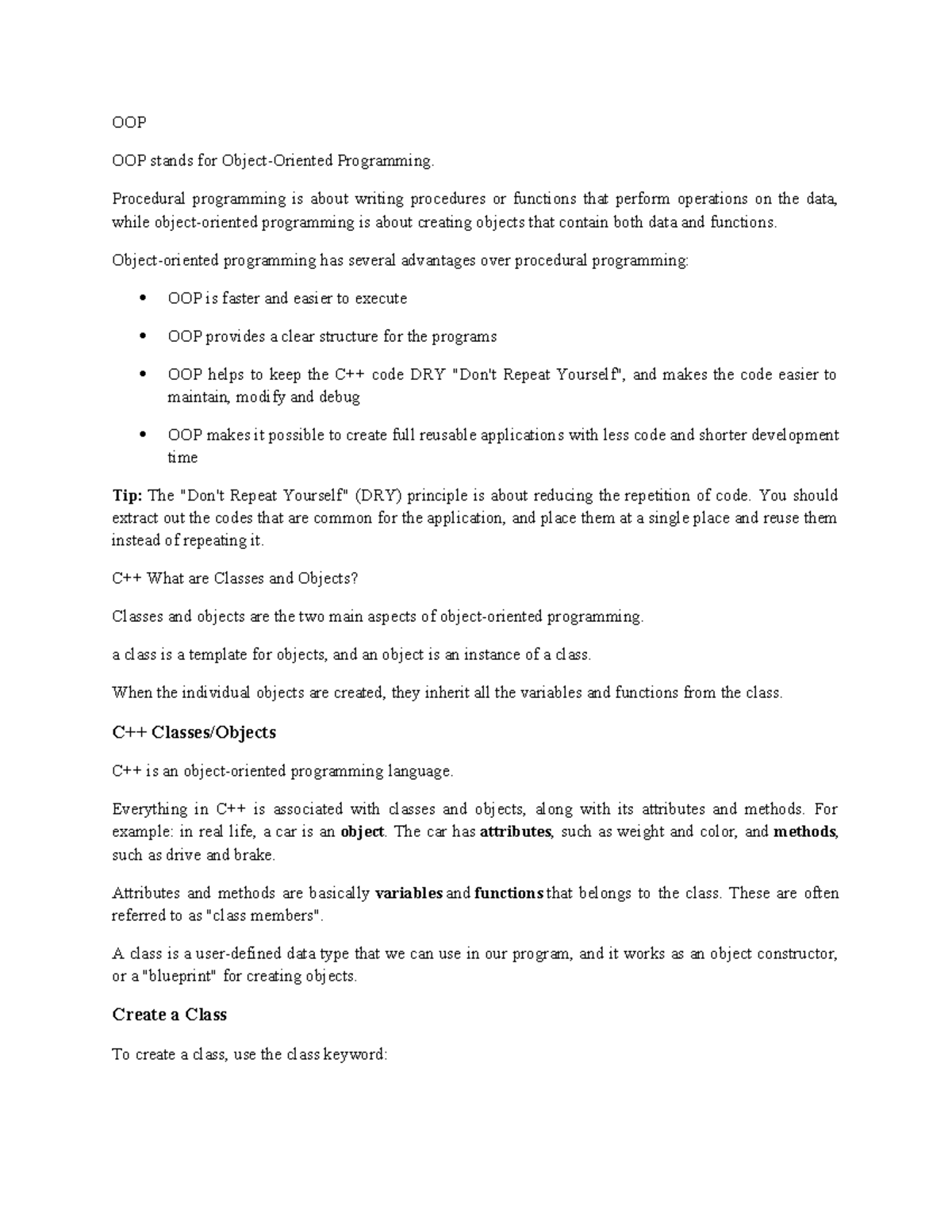 OOP - Object Oriented Programming Language lecture note for ...