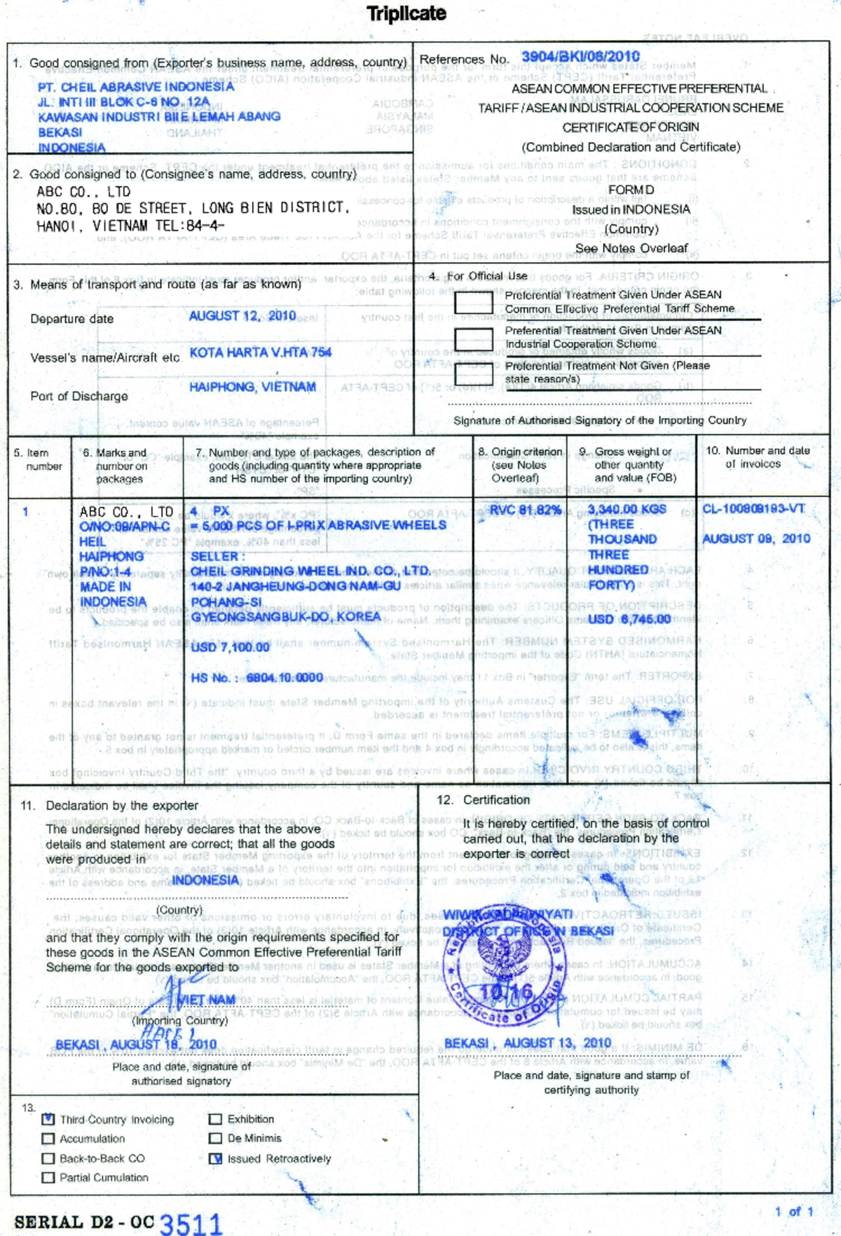 CO Form D - Summary of ASEAN Certificate of Origin - Studocu