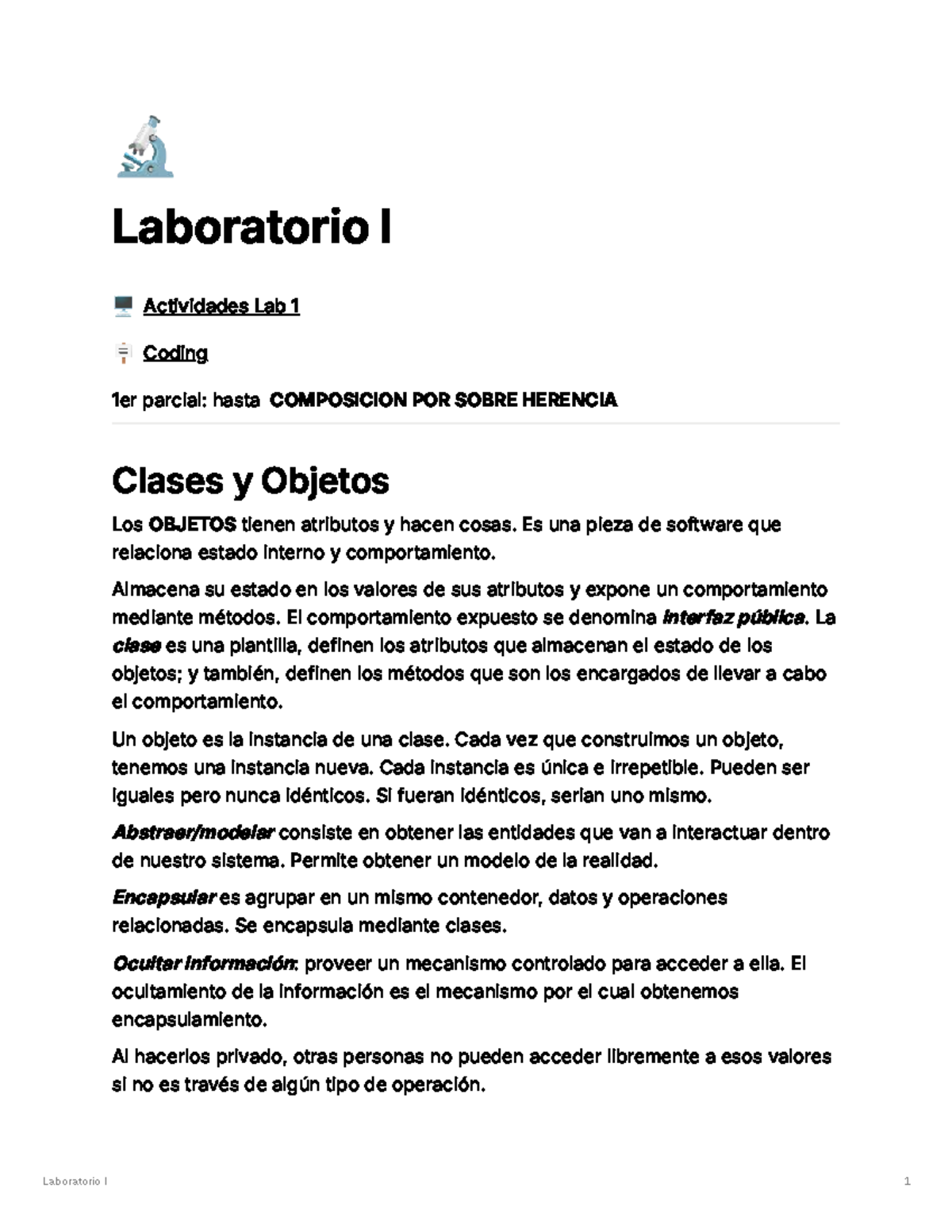 Apuntes Laboratorio I: Clases, Objetos y Herencia en Java - Studocu