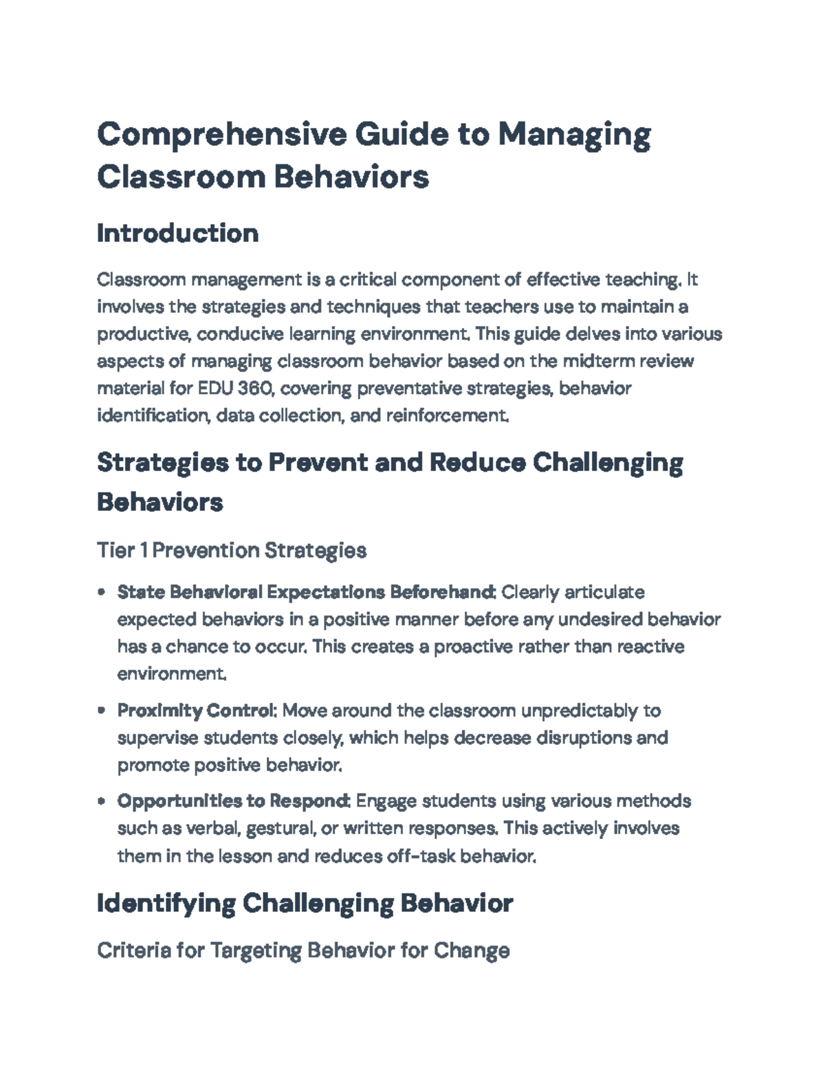 Classroom Behavior Management Strategies: A Guide for EDU 360 Midterm ...