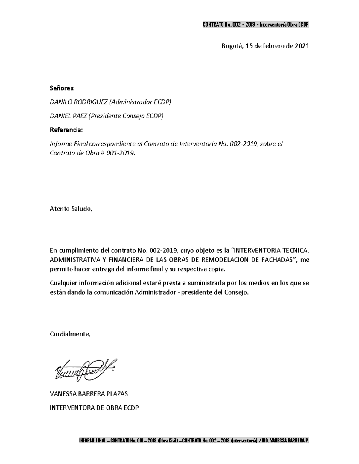 Informe Final de Interventoría Técnica - Contrato No. 002-2019 - Document Preview
