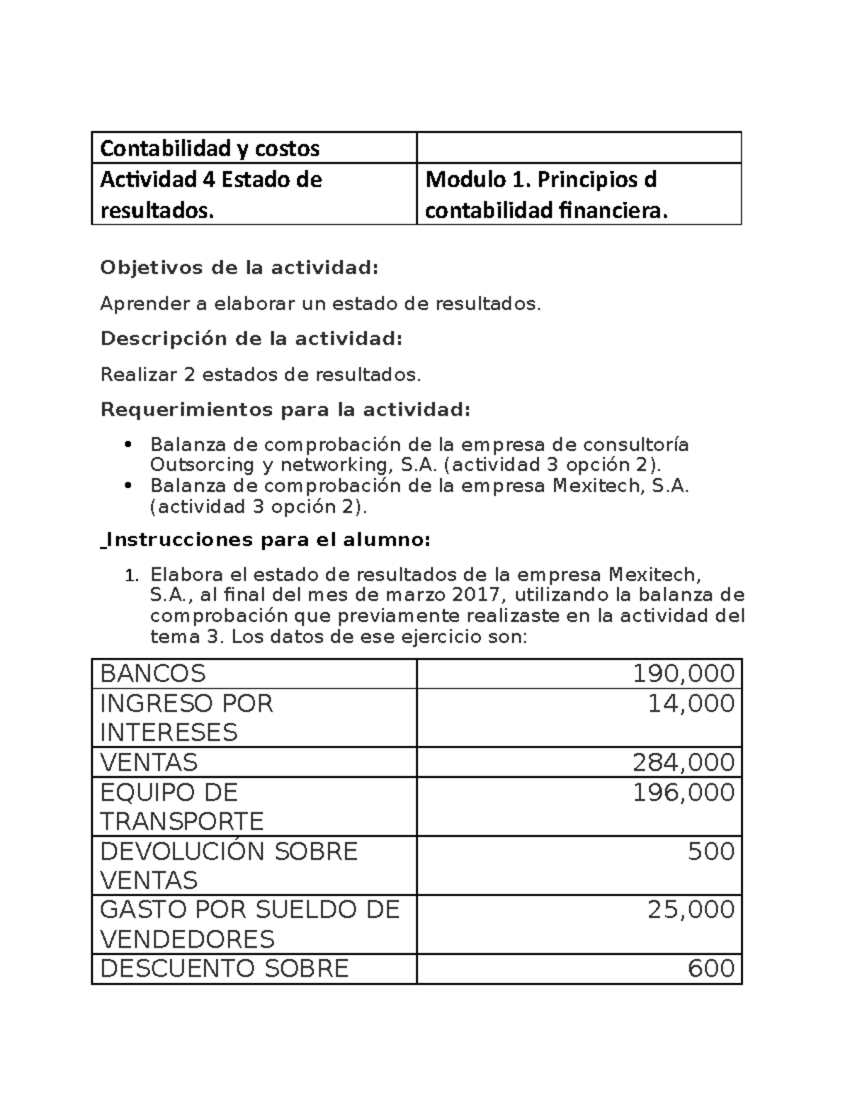 Act 4 contabilidad - Contabilidad y costos Actividad 4 Estado de ...