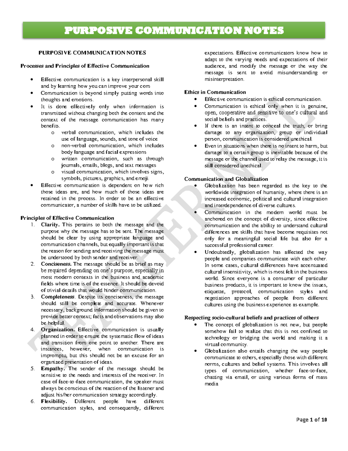 Purposive Communication Lecture Notes: Key Processes & Principles - Studocu
