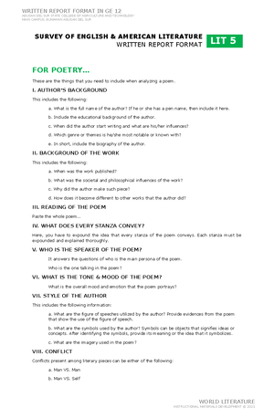 Course Learning Packet in Lit 5 (Lesson 1) - INTRODUCTION TO THE COURSE ...