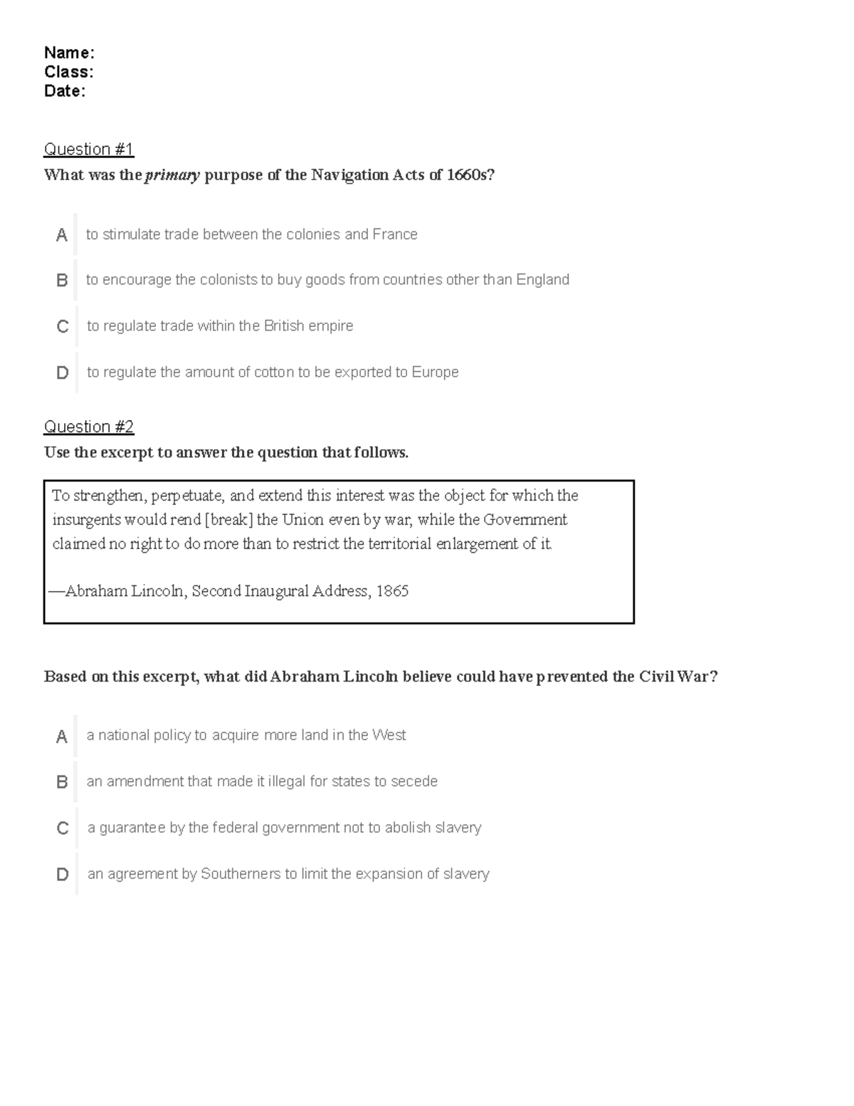 U.S. History Midterm Exam Questions & Answers (DFA 25-26) - Studocu