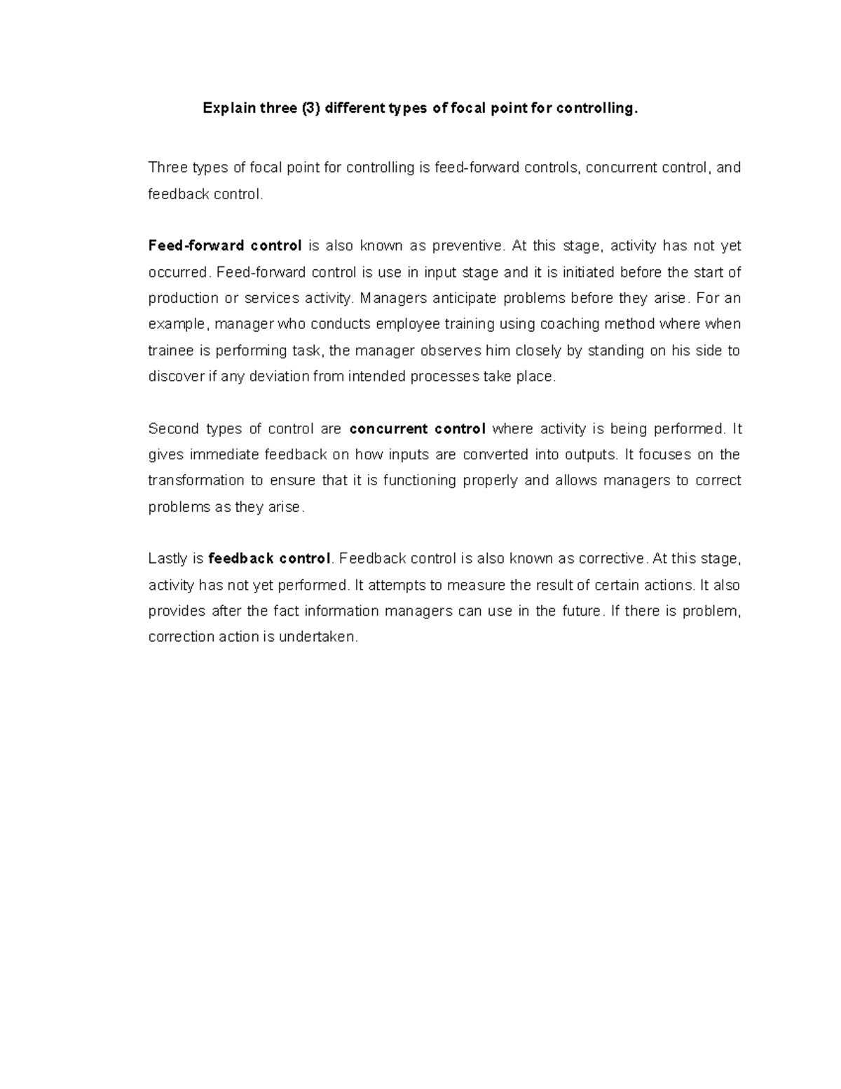 Controlling Mechanisms: Three Types of Focal Points Explored - Studocu