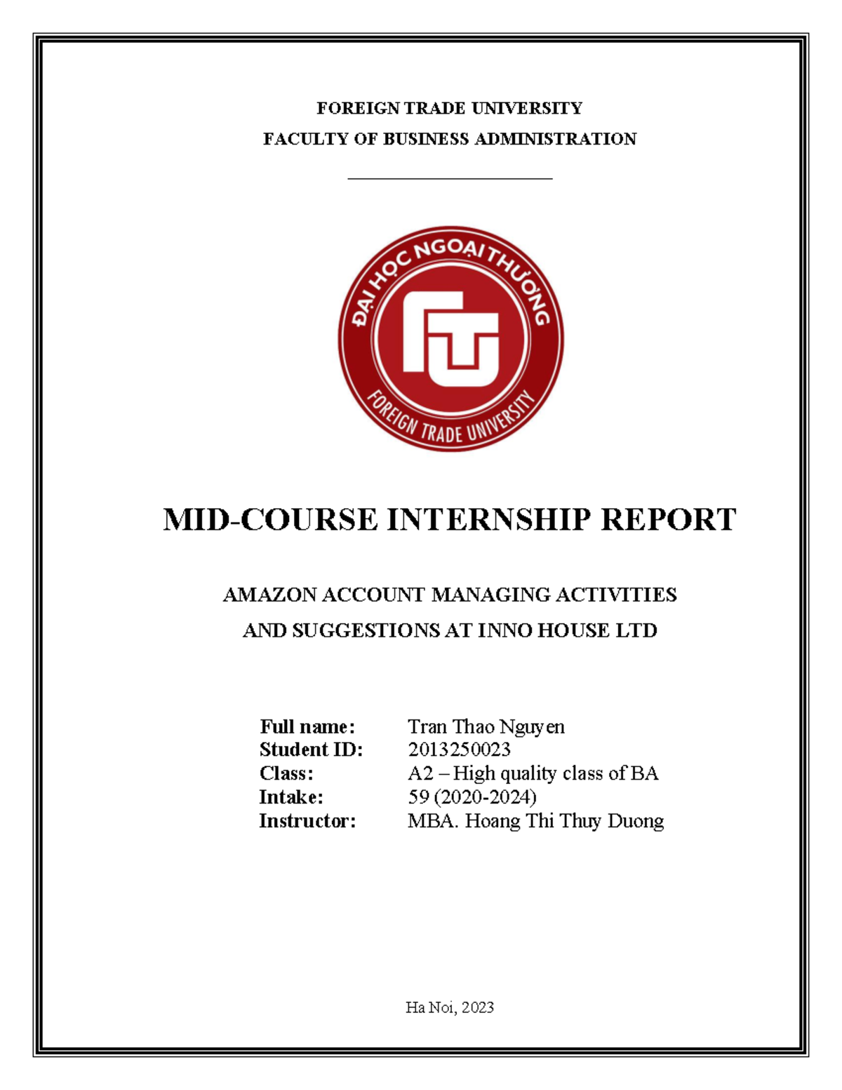 Mid-course Internship Report - Tran Thao Nguyen - Amazon Management ...