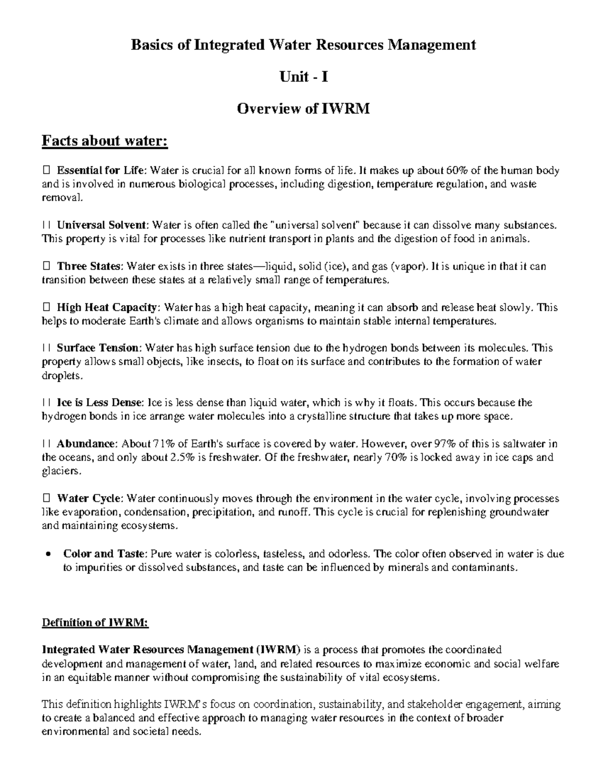 IWRM Lecture Notes: Understanding Integrated Water Resources Management ...