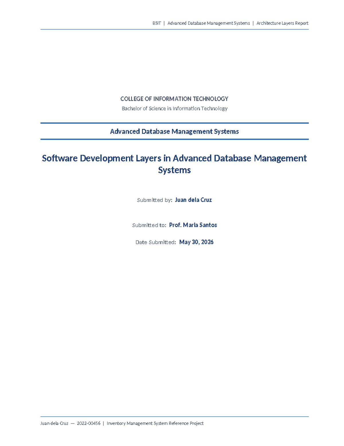 BSIT ADBMS Architecture Layers Report: Inventory Management System ...