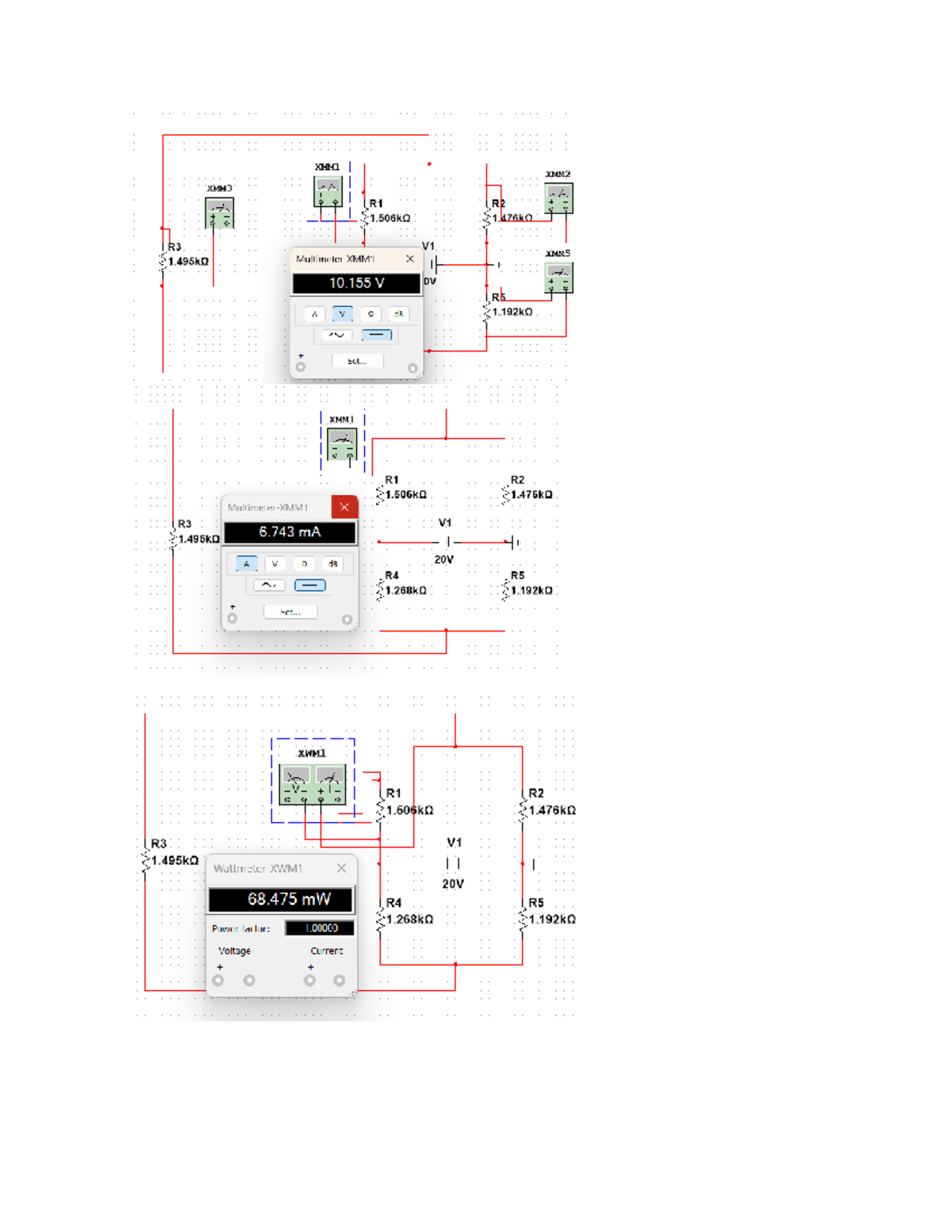 LAB5 Circuitos - LAB - XMM1 XMM2 XMM3 R1 R2 1 1 R3 V1 XMM5 1 Multimeter ...