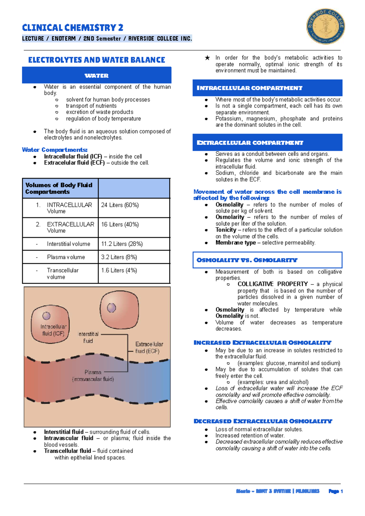 CC2 LEC - 1 Endterm - Clinical Chemistry 2 Lecture Notes - Studocu